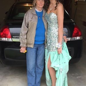 Turquoise sequined prom dress